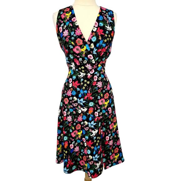 Elie Tahari Womens Jila V-Neck Fit & Flare Midi Dress Size 6 Multicolor Floral - Picture 3 of 15